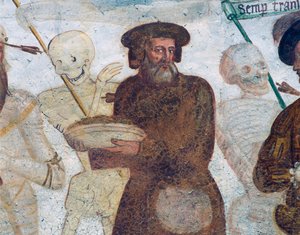 La morte con il ricco avaro, dettaglio da La danza della morte da Simone II Baschenis