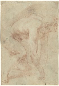 Studio di un uomo inginocchiato nudo