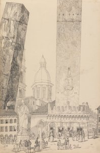 Album di 30 vedute nel Tirolo e in Italia: Torri pendenti, statua di San Francesco, Bologna 12 novembre 1840 da Sir Charles D