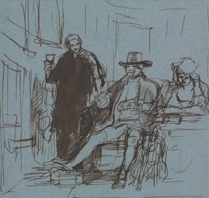 Capitano Locker seduto a un tavolo con sua figlia; un maggiordomo in piedi accanto a lui da Sir David Wilkie