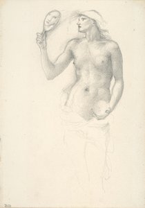 Figura femminile semi-nuda con specchio nella mano destra