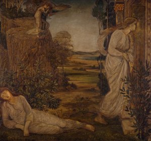 Cupido e Psiche - Murali di Palazzo Verde - Zefiro porta Psiche alla montagna da Sir Edward Coley Burne Jones