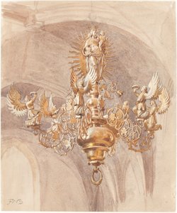 Lampadario con la Vergine Maria che tiene il Bambino Gesù