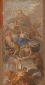 Uno schizzo di gratitudine incoronata dalla pace, con altre figure allegoriche di industria, fama e abbondanza