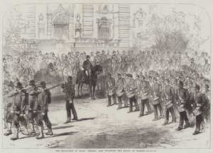 La rivoluzione in Spagna, il generale Prim rivede le truppe a Madrid da Sir John Charles Robinson