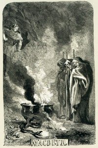 Macbeth visita le tre streghe sulla brughiera desolata, 1858 da Sir John Gilbert
