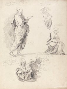 Foglio di Studi di Figure dalla Disputa di Raffaello (con foglio separato recante iscrizione) da Sir Joshua Reynolds