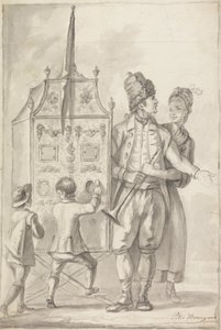 Studio di un teatrino con due figure di accompagnamento e due bambini da Sir Peter Francis Bourgeois