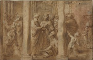 Il miracolo del paralitico guarito da San Pietro e San Giovanni da Sir Peter Paul Rubens over Anonymous Italian after Parmigianino after Raphael