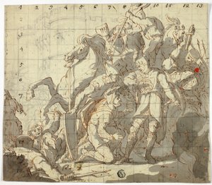 Cavalieri combattenti davanti al castello