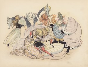 Illustrazione per Little Twin Dragons di S Rosamond Praeger (litografia a colori) da Sophia Rosamond Praeger