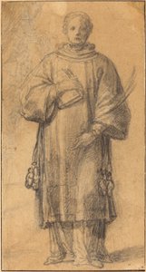 Un santo in piedi con un libro e una fronda di palma da Spanish 17th Century