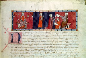 Una donna che giura davanti al Re Giacomo I (1207-76) di Maiorca, dal Capbreu de Clayra et de Millas, 1292 da Spanish School