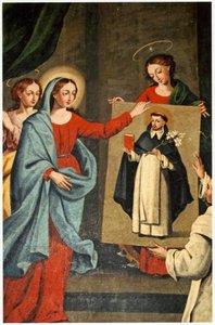 Un santo presenta un ritratto di San Domenico alla Vergine Maria