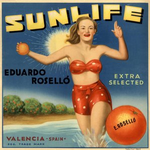 Pubblicità per le arance, immagine di una donna in costume da bagno. Manifesto pubblicitario, Valencia da Spanish School