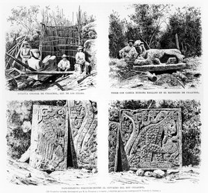 Manufatti scoperti a Chichen Itza da Augustus Le Plongeon, illustrazione da La Illustracion Espanola y Americana 1877 da Spanish School