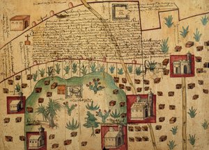 Mappa delle terre nelle regioni di Tultepec e Jaltocan adiacenti alla Hacienda de Santa Ines, Messico, pubblicata nel 1569