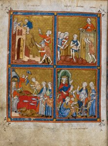 Costruzione delle città del Faraone; la schiavitù degli Israeliti; la piaga del sangue; il serpente di Aronne che ingoia altri due da Spanish School