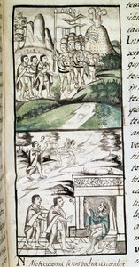 Codice della conquista del Messico: gli emissari di Montezuma, o Moctezuma II imperatore azteco incontrano gli spagnoli