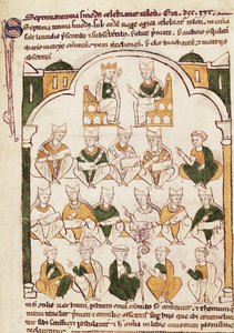 Concilio di Toledo, miniatura in "Primacia de la Iglesia Toledana" da Spanish School