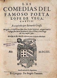 Copertina di Las comedias del famoso poeta Lope de Vega, di Felix Lope de Vega Carpio (1562-1635), Edizione del 1604 da Spanish School