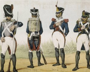 DE SOTTO, Serafin Maria, Conte di Clonard (1793 - 1862). Historia organica de las armas de Infanteria y Caballeria espanolas. 1851 - 1859. Fanti durante il regno di Ferdinando VII di Spagna. Granatiere, fuciliere, sergente e cacciatore (1815-1820). Incisio da Spanish School
