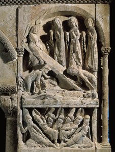 Deposizione di Cristo. Scultura realizzata dal maestro di San Domenico di Silos (XII secolo). Rilievo su pietra da Spanish School