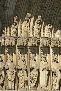 Dettaglio dal Portale del Perdono (Puerta del Perdon) portale centrale della facciata ovest della Cattedrale di Toledo, iniziato nel 1418 da Spanish School