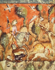 Fol.178v Un cacciatore che insegue un cervo, dal Codice Benito Santa Mora da Spanish School