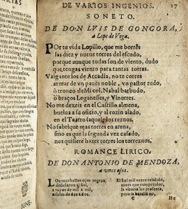 Sonetto a Lope de Vega, poesia inclusa in Poesias varias de grandes ingenios espanoles da Spanish School