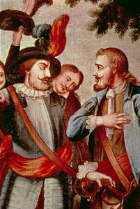 Hernando Cortes (1485-1547) e Diego di Velasquez (1465-1524) (dettaglio) da Spanish School
