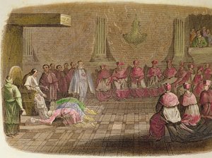 Ambasciatori giapponesi prostrati ai piedi di Papa Gregorio XIII nel 1585 da Spanish School