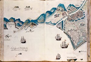 Mappa di parte della Nuova Spagna, la costa del Perù e la città di Lima, da "Mapas de las costas de América en el mar del Sur, desde la última población de españoles en ellas, que es la ciudad de Compostela, en adelante" da Spanish School