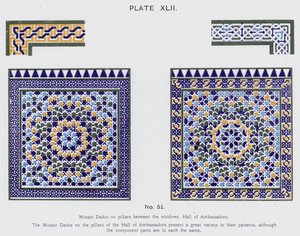 Dado a mosaico sui pilastri tra le finestre, Sala degli Ambasciatori da Spanish School