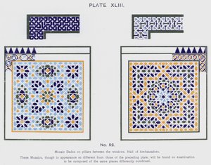 Dadi a mosaico sui pilastri tra le finestre, Sala degli Ambasciatori da Spanish School