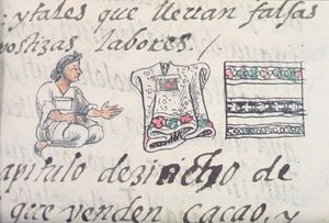 Un mercante azteco che vende mantelli, dal Codice Fiorentino di Bernardino de Sahagun, c.1540-85 da Spanish School