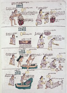 Pagina dal Codice Mendoza, che mostra disciplina e compiti assegnati ai bambini, Messico, c.1541-42
