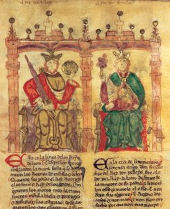 Pelagio (685-737), fondatore del Regno delle Asturie e suo nipote Fruela I (722-68) da Spanish School