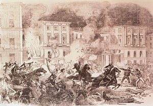 Rivolte popolari a Madrid, i rivoltosi cercano di incendiare il Palazzo della Regina Maria Cristina nel 1854