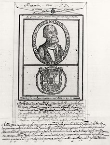 Ritratto di Hernando Cortes (1485-1547) e le sue armi