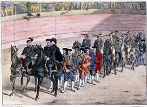 Rilascio della quadriglia, corrida in Spagna, litografia XIX secolo da Spanish School