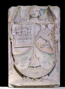 Stemma di Castiglia e Leon, bastone del pellegrino che evoca San Giacomo di Compostela, conservato nell