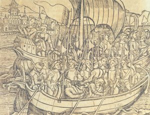 La scoperta del Nuovo Mondo da parte di Cristoforo Colombo, illustrazione da 