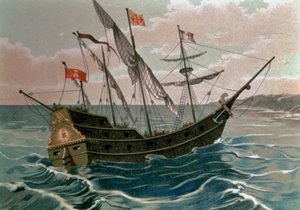 La Santa Maria si avvicina alla costa del Nuovo Mondo nel 1492, da 