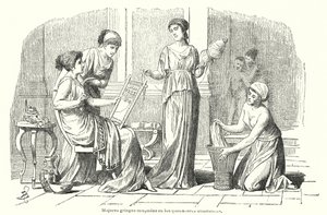 Donne che svolgono faccende domestiche nell