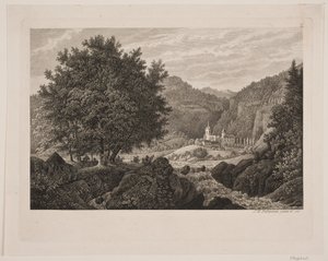 Paesaggio montano con una chiesa