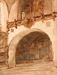 Interno della chiesa. Vista sul vestibolo e sul coro musicale