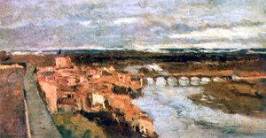 Paesaggio con villaggio e ponte da Stanislas Lepine