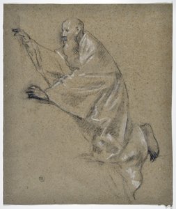 Studio di uomo inginocchiato con drappo