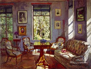 Il salotto nella Manor House Rozhdestveno, 1916 da Stanislav Julianovic Zukovskij